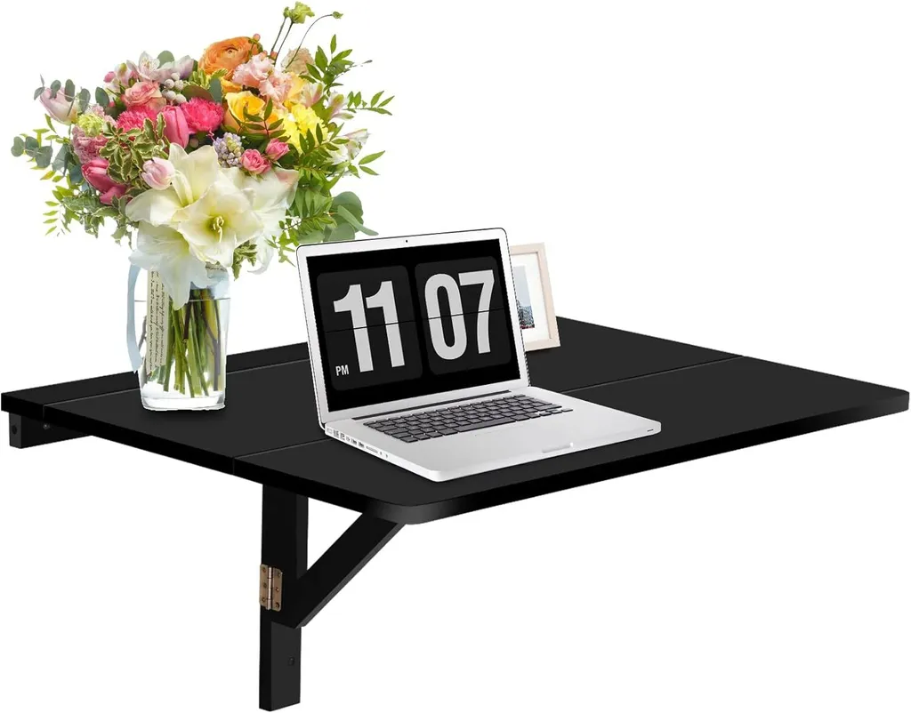 COSTWAY Table Murale Pliante 80x60cm Noire - Bureau Suspendu Compact