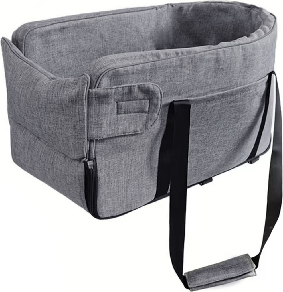 Autositz fuer Hunde mit Mittelkonsole, abnehmbare Armlehne, Sitzerhoehung mit weichem Kissen, Sicherheitsgurt, Autositz fuer Haustiere, tragbare Re...
