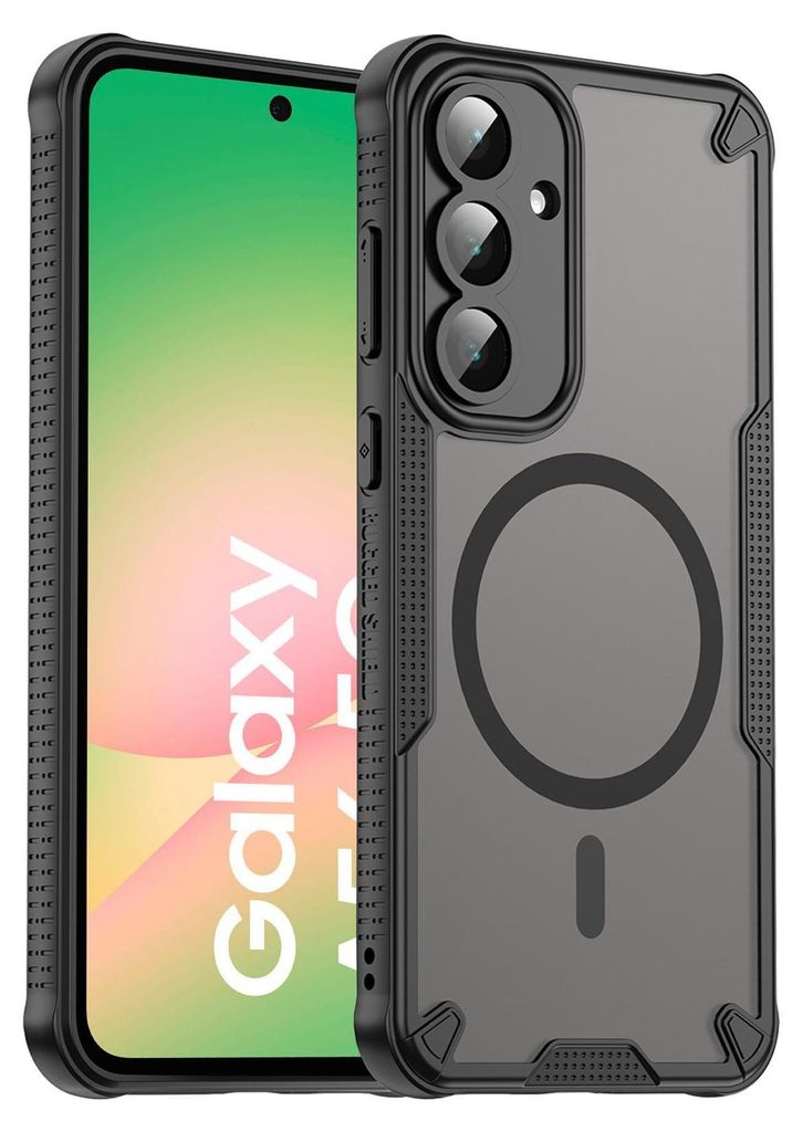 A smartphone case is shown with a smartphone screen in the background.