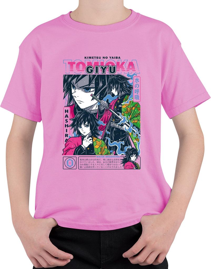 Giyu Tomioka Kimetsu no Yaiba Water Breathing Schwert Hashira Uni Kinder T-Shirt, Pink, 104
