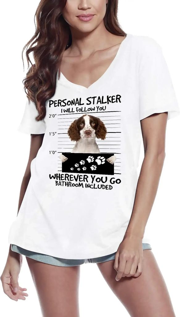 Damen Grafik T-Shirt V-Ausschnitt English springer spaniel personal stalker - ich folge dir wohin du gehst hund – English Springer Spaniel Personal