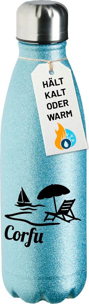 Huuraa Trinkflasche Corfu Griechenland 500ml Blue Edelstahl Wasserflasche Trinkflasche Geschenkidee