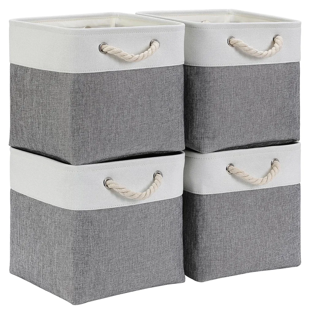 Cube de rangement en tissu pour étagère, bac pliable 30 cm gris