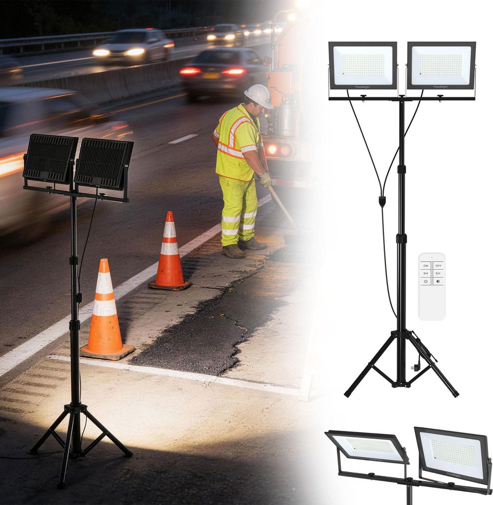 Projecteur de chantier LED FIVMEN 2x200W avec trépied et Image du produit 