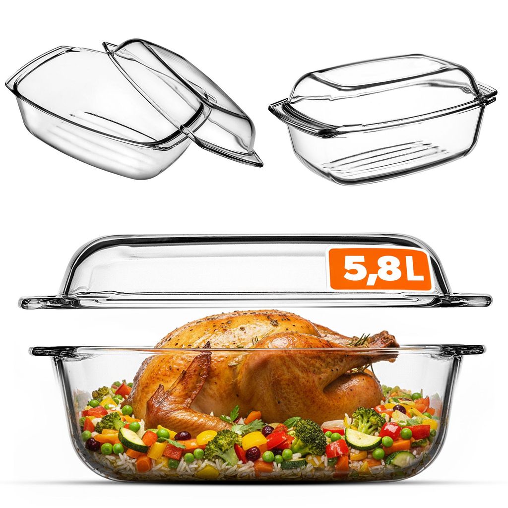 KADAX Glasbräter "Acri", Auflaufform mit Deckel, feuerfestes Gefäß, Glasauflaufform, Rechteckig, 5.8L
