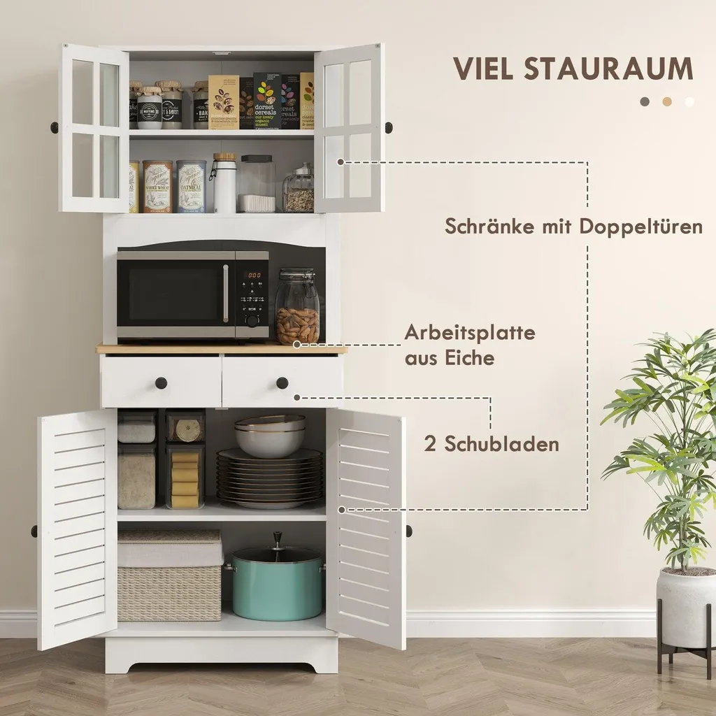 Buffet de cuisine pour petit espace, rangement blanc 170 cm multi-usage - 4