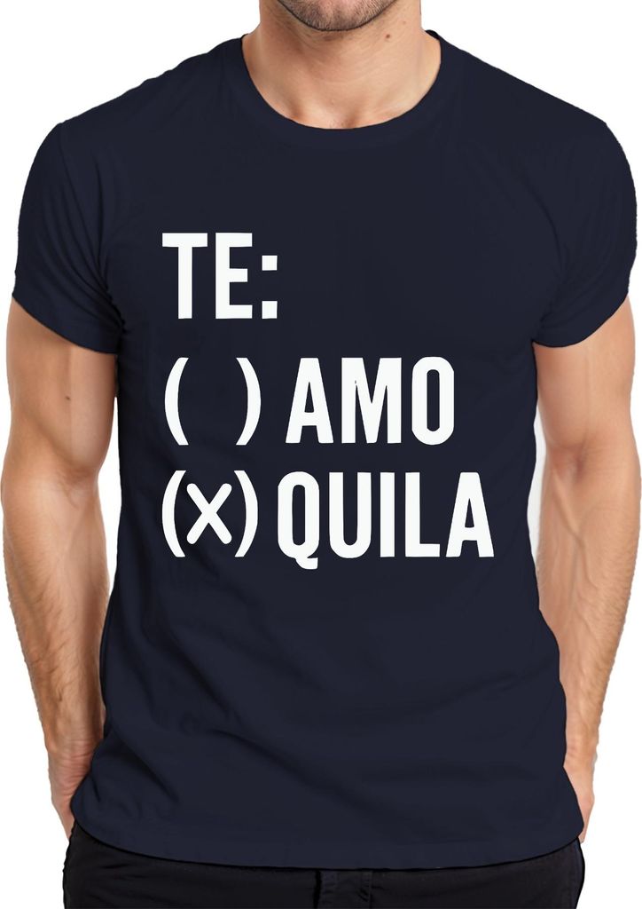 TE: ( ) AMO (X) QUILA lustiger Spruch Tequila Party JGA Humor Herren T-Shirt, Navy, XL