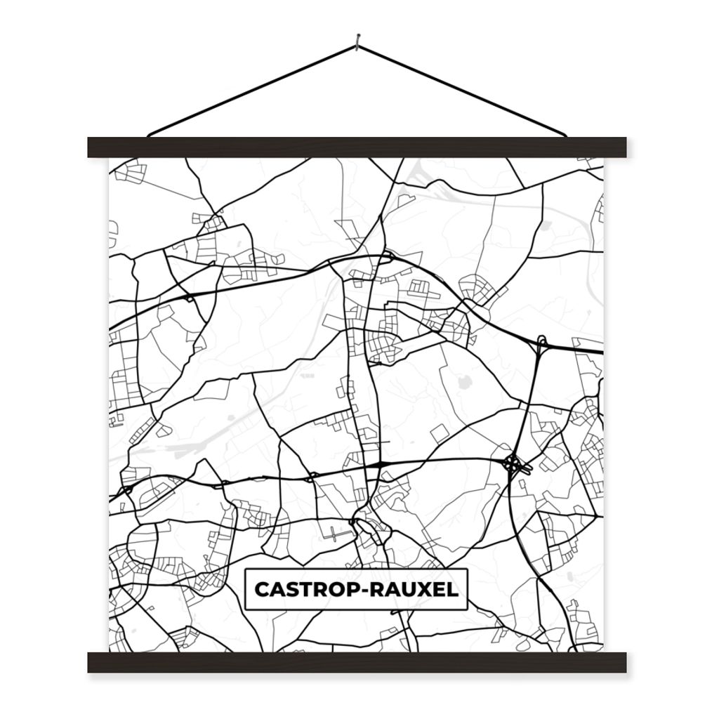 MuchoWow Textilposter Stadtplan - Castrop-Rauxel - Stadtplan 120x120 cm mit schwarzem Rahmen - Aufhängungsset