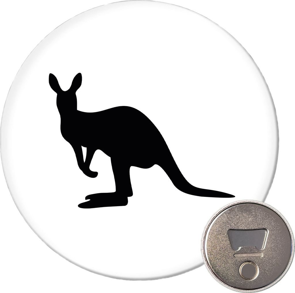 Huuraa Magnet Kangaroo Silhouette 59mm Kühlschrankmagnet rund Flaschenöffner Geschenkidee