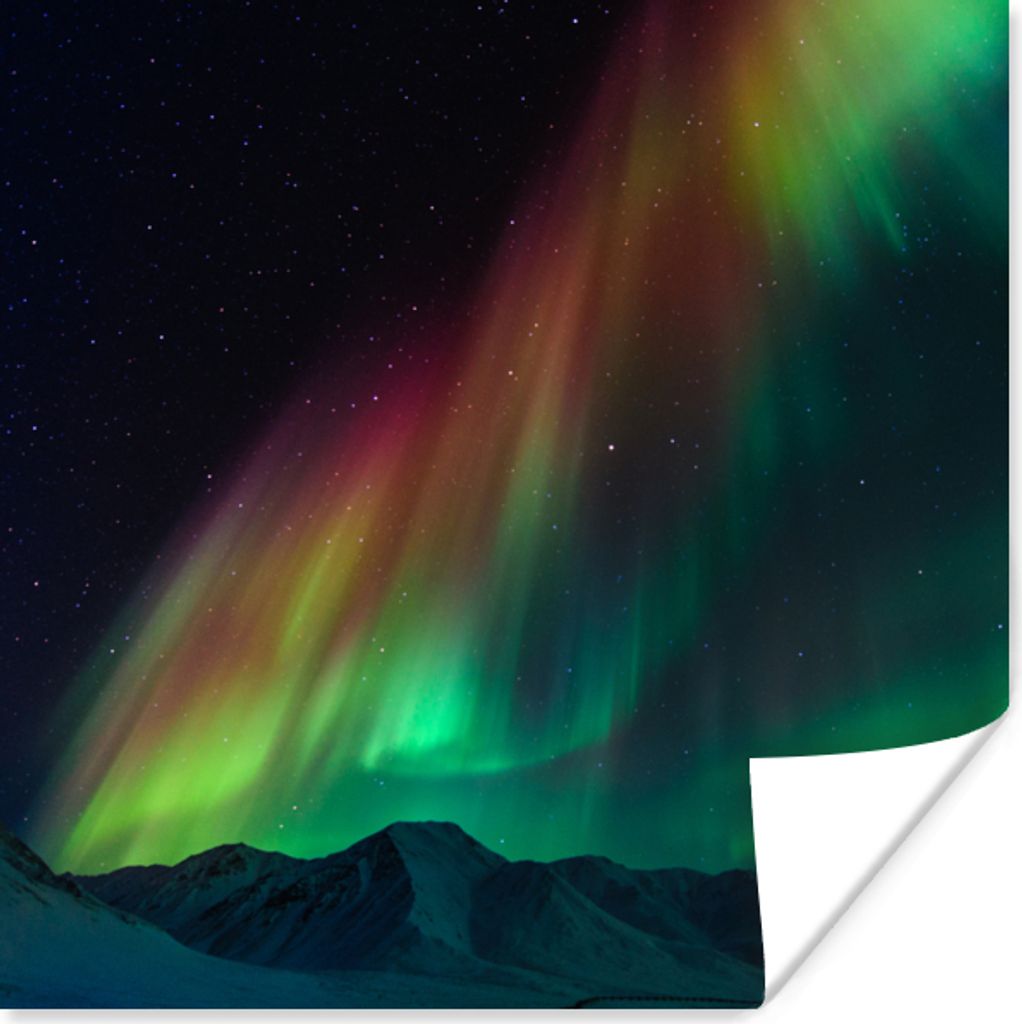 MuchoWow Poster Regenbogen - Aurora - Sternenhimmel 30x30 cm - Wandposter - Printing