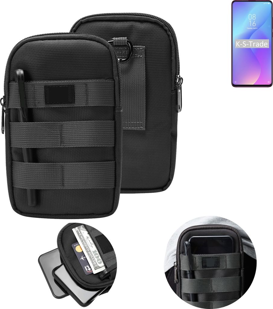 K-S-Trade Holster Gürtel Tasche kompatibel mit Xiaomi Mi 9T Handy Tasche Schutz Hülle dunkel-grau viele Fächer, 1x