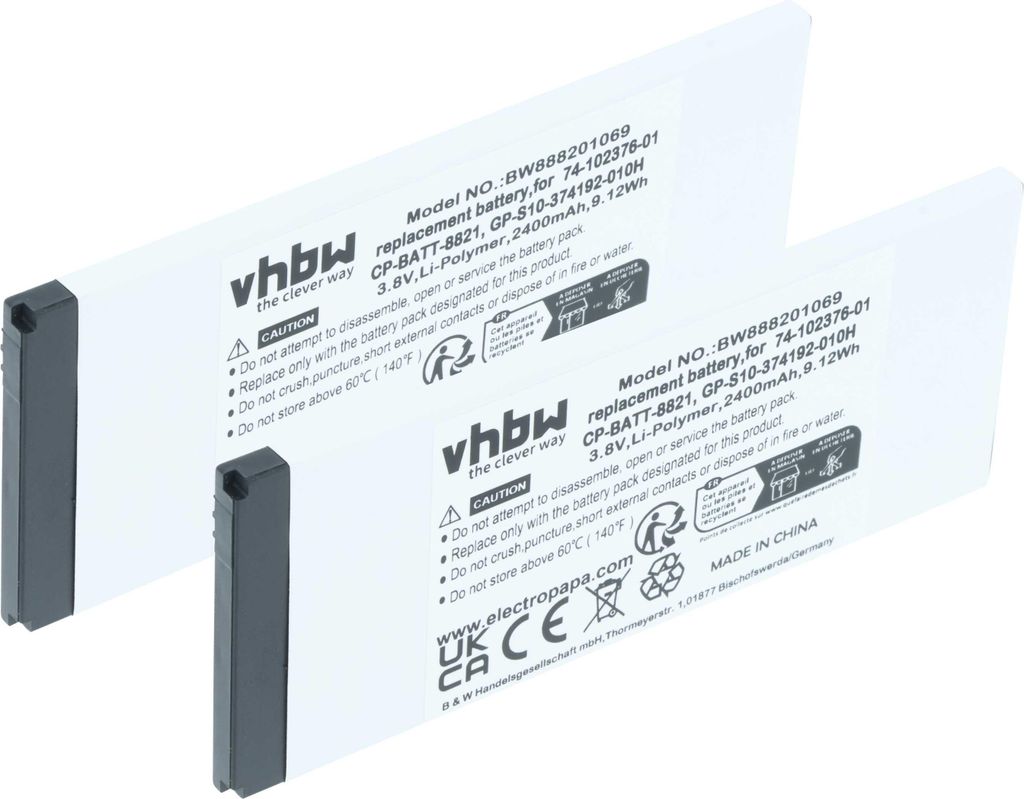 vhbw 2x Akku Ersatz für Cisco GP-S10-374192-010H, 74-102376-01, CP-BATT-8821 für Handy Smartphone Telefon (2400 mAh, 3,8 V, Li-Polymer)