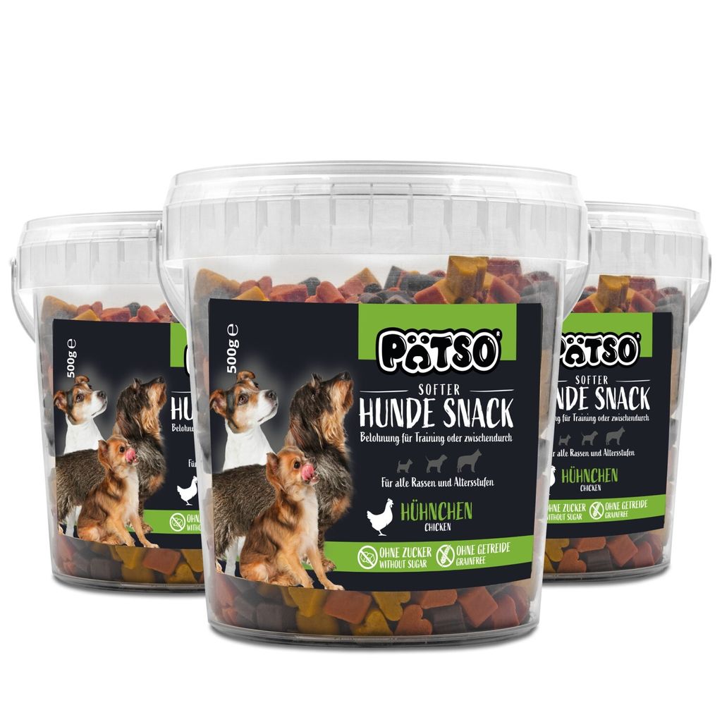 PÄTSO Hunde Snack 3er Pack Trainingssnack, 500g - Hühnchen - Mini Heart Mix