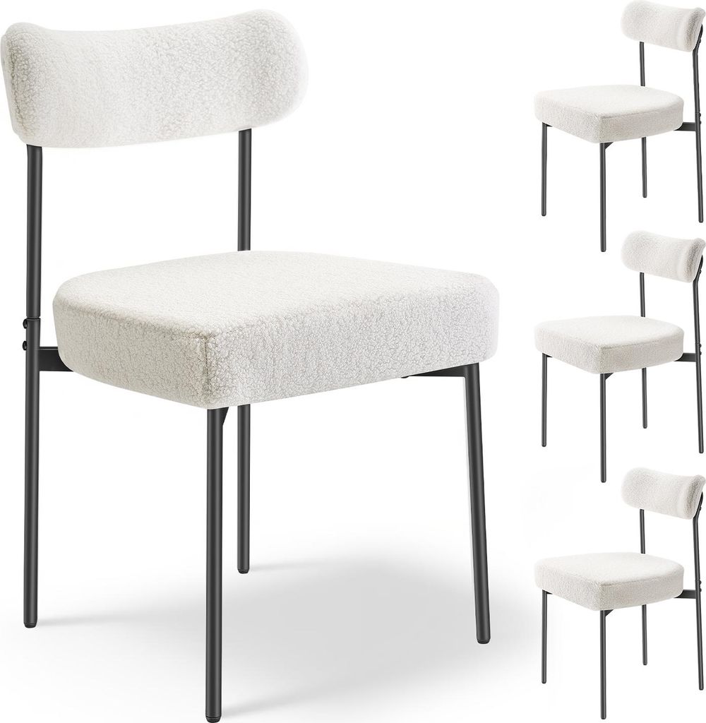 SucceBuy Moderner Esszimmerstuhl (4er-Set) Sherpa-Polsterstuhl (136 kg Tragkraft) für Esstische, kompakter Küchenstuhl mit ergonomischer Rückenl...