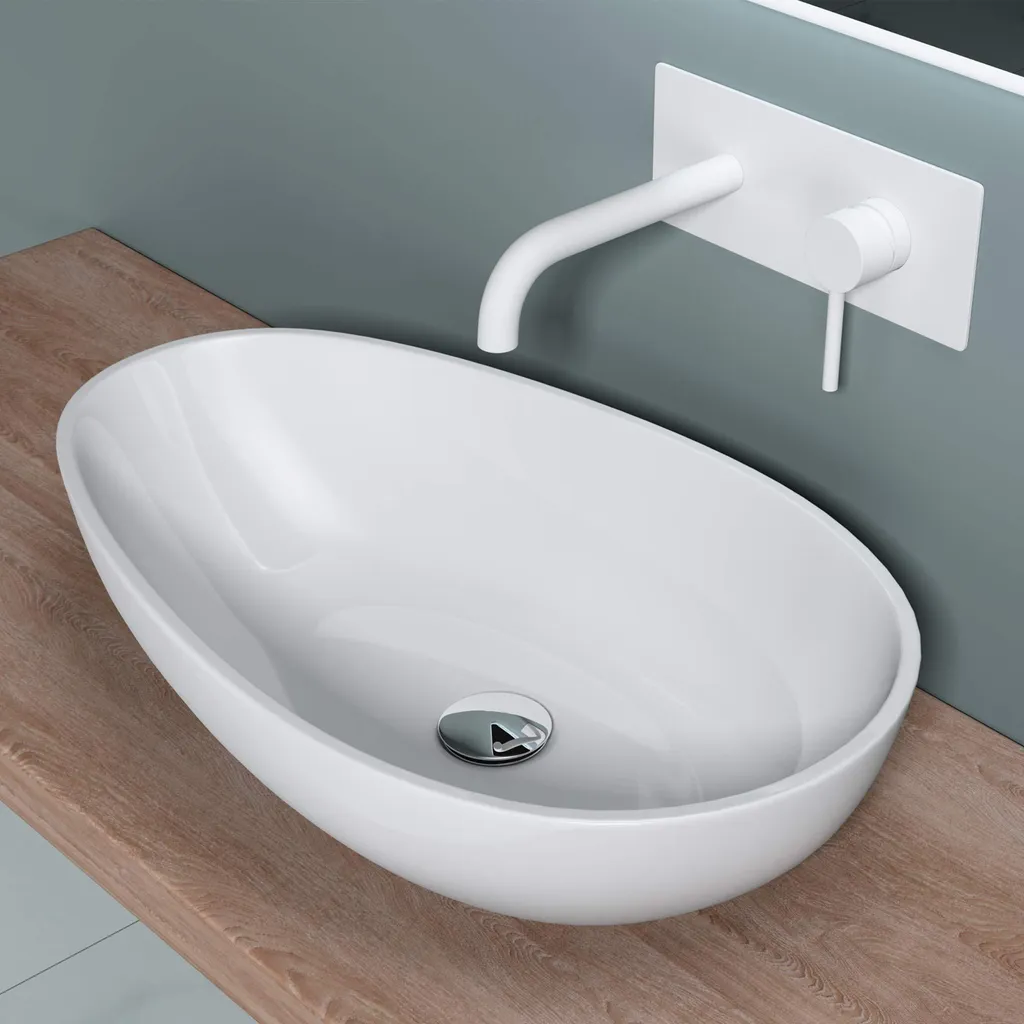Lave-main design blanc mat 60cm Colossum809 en fonte minérale 60cm