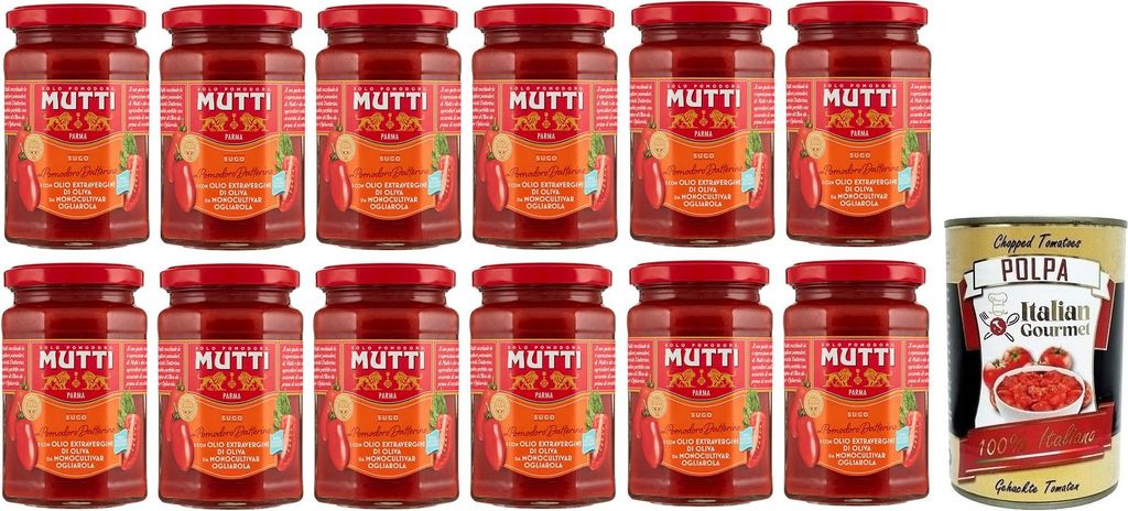12x Mutti Sugo Con Pomodoro Datterino,Sauce mit Datterino-Tomaten und Nativem Olivenöl Extra,Italienische Tomatensauce 280g + Italian Gourmet Polp...