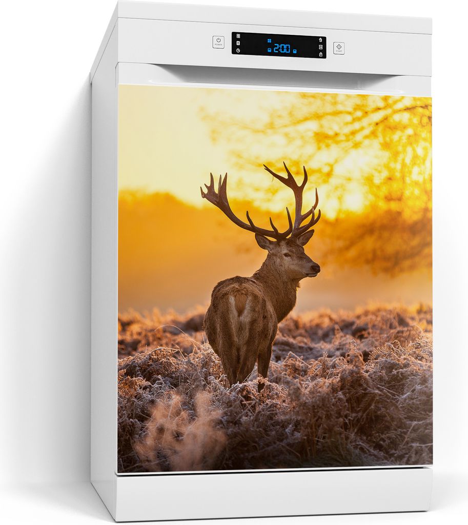 DEQORI Magnetmatte Spülmaschine beschreibbar 60x70 cm 'Hirsch am Wintermorgen' Magnetfolie