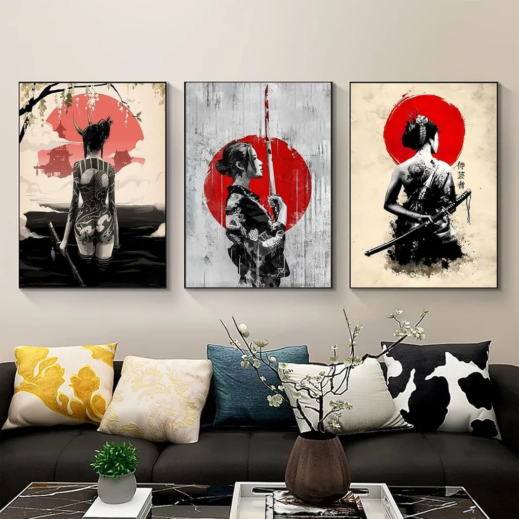 LYBOHO Poster Femme Japonaise sur Toile - Déco Murale Salon 3 Pièces