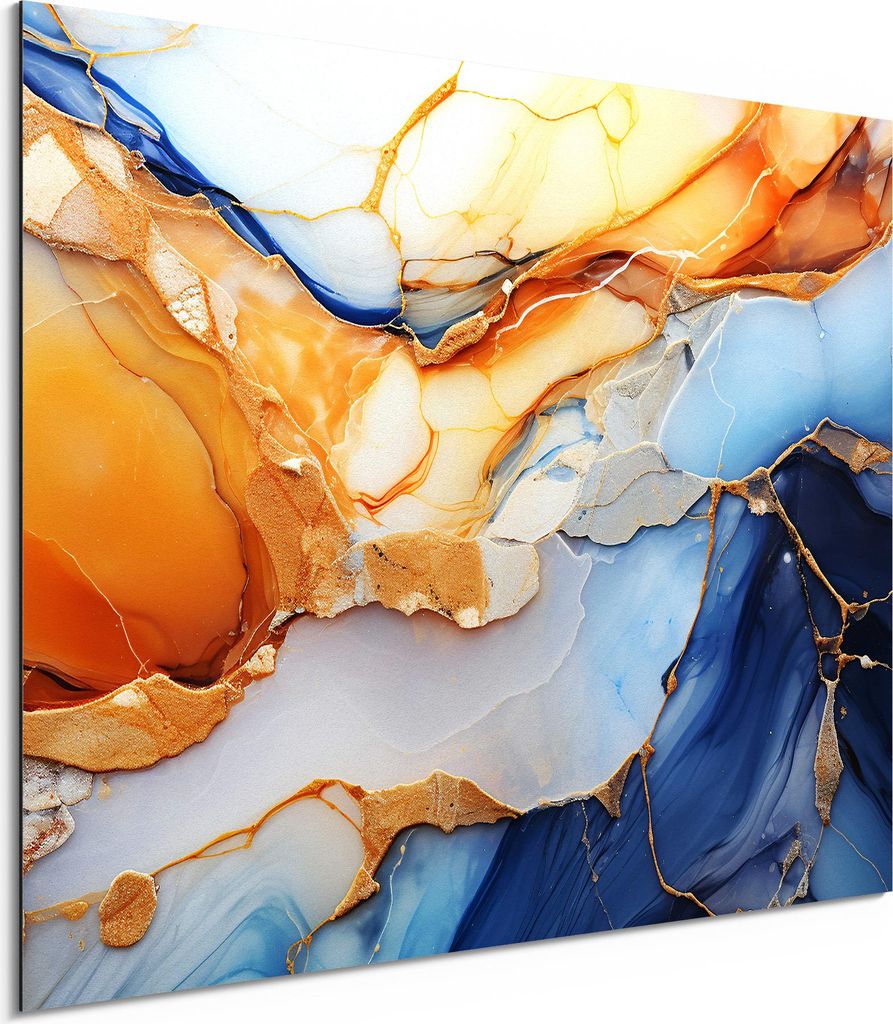 DEQORI Alu-Dibond Bild Weiß 40x30 cm 'Mineralischer Tanz' Wandbild Metall dünn Design