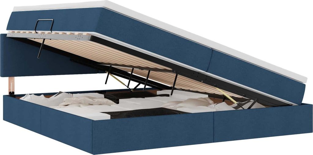 Aufbewahrungsbett mit Matratze Blau 200 x 200 cm Holzwerkstoff