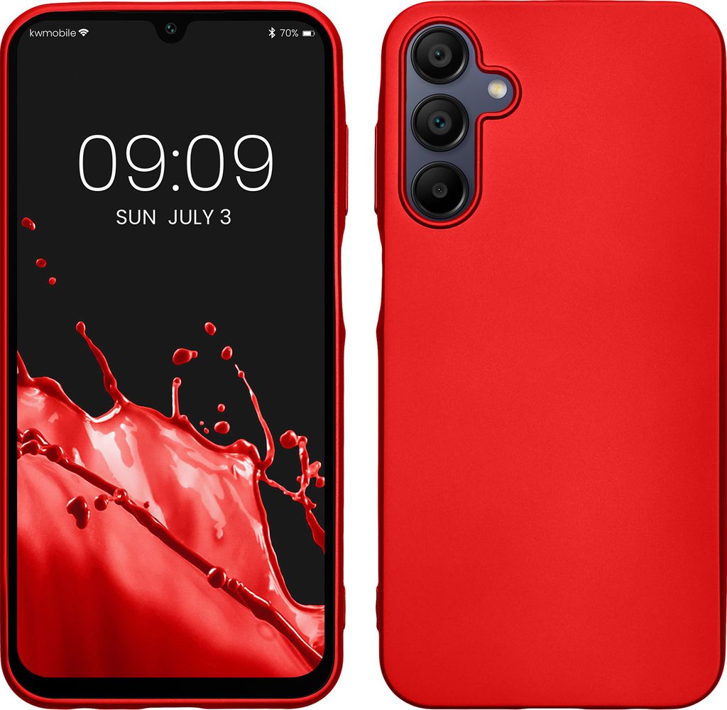 kwmobile Case kompatibel mit Samsung Galaxy A15 5G Hülle - Schutzhülle aus Silikon metallisch schimmernd - Handyhülle Metallic Dunkelrot