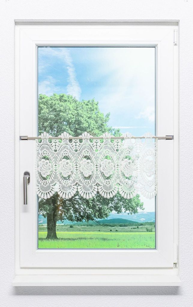 Scheibengardine Plauener Spitze - Blumenspitze #1W (BxH) 220,5cm x 32cm beige
