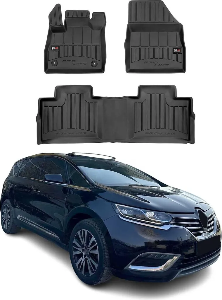 Tappetini Renault Espace 2015-2020 in TPE Nero - Set 3 Pezzi Su Misura