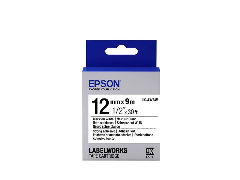 Nastro Epson LK-4WBW 12mm Strong Adhesive Nero/Bianco C53S654016