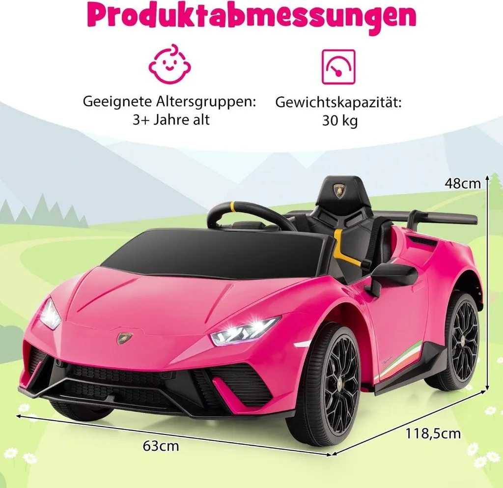 Voiture électrique 12V Lamborghini : Sécurité et plaisir pour enfant rose
