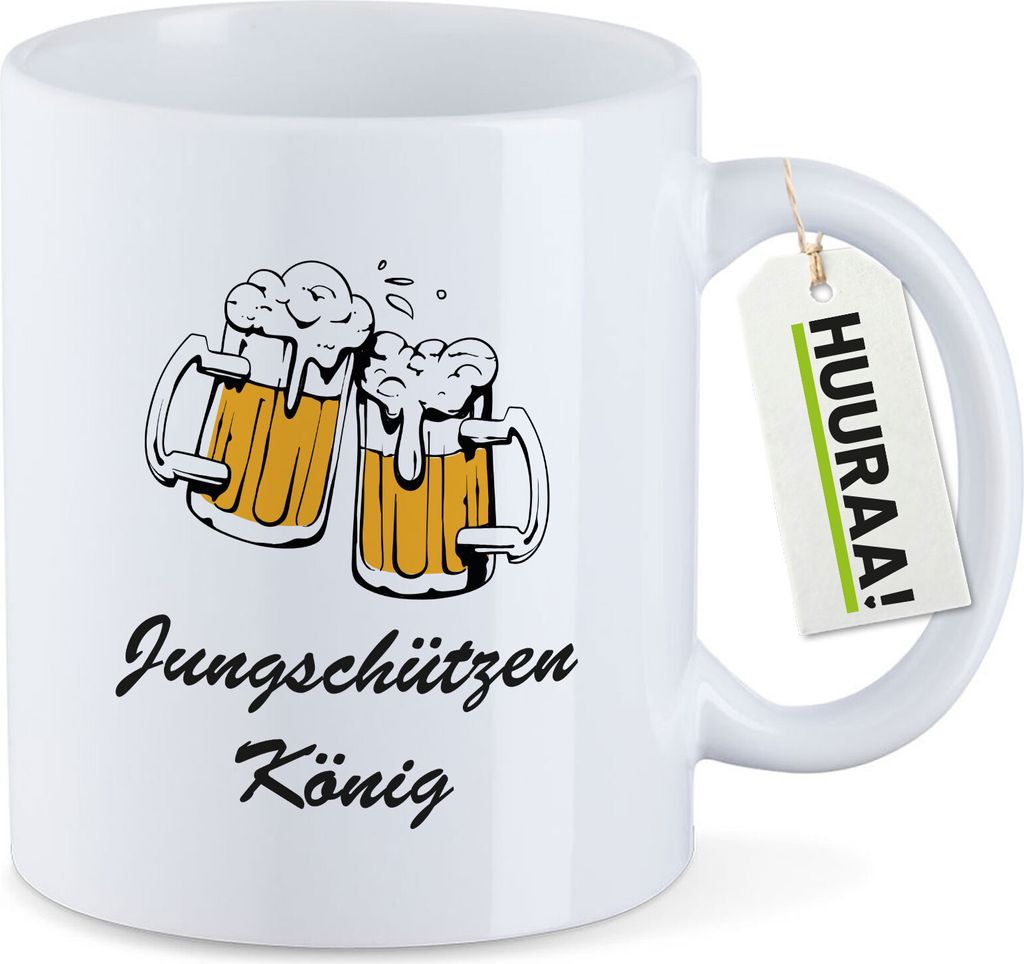 Huuraa Kaffeetasse Jungschützenkönig Schützenfest 330ml Weiß Keramik Kaffeebecher Geschenkidee