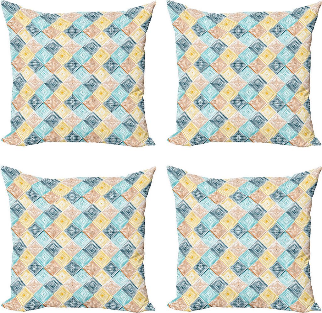 ABAKUHAUS Geometrisch Kissenbezug Set (4 Stück), Tie Dye Effect Tile, Moderner Doppelseitiger Digitaldruck, 60 cm x 60 cm, Mehrfarbig