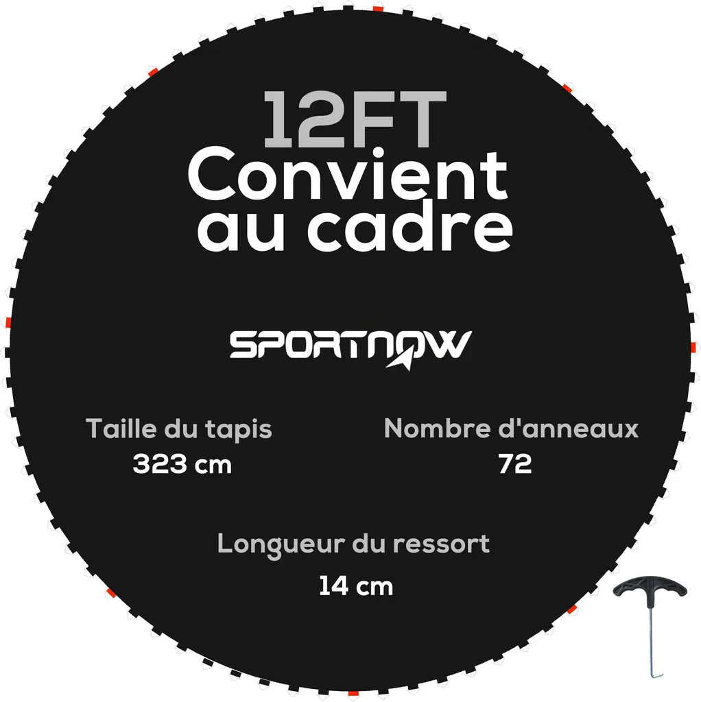 Réparer Trampoline 3,7m : Toile de Rechange 72 V-Rings Haute Qualité