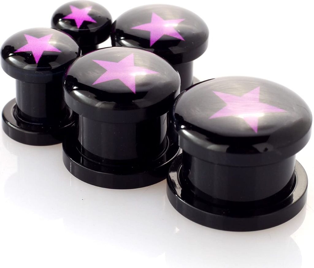 Ohr Flesh Acryl Tunnel Piercing Schwarz Screw On Logo Stern Purple VPPI.SP.4mm