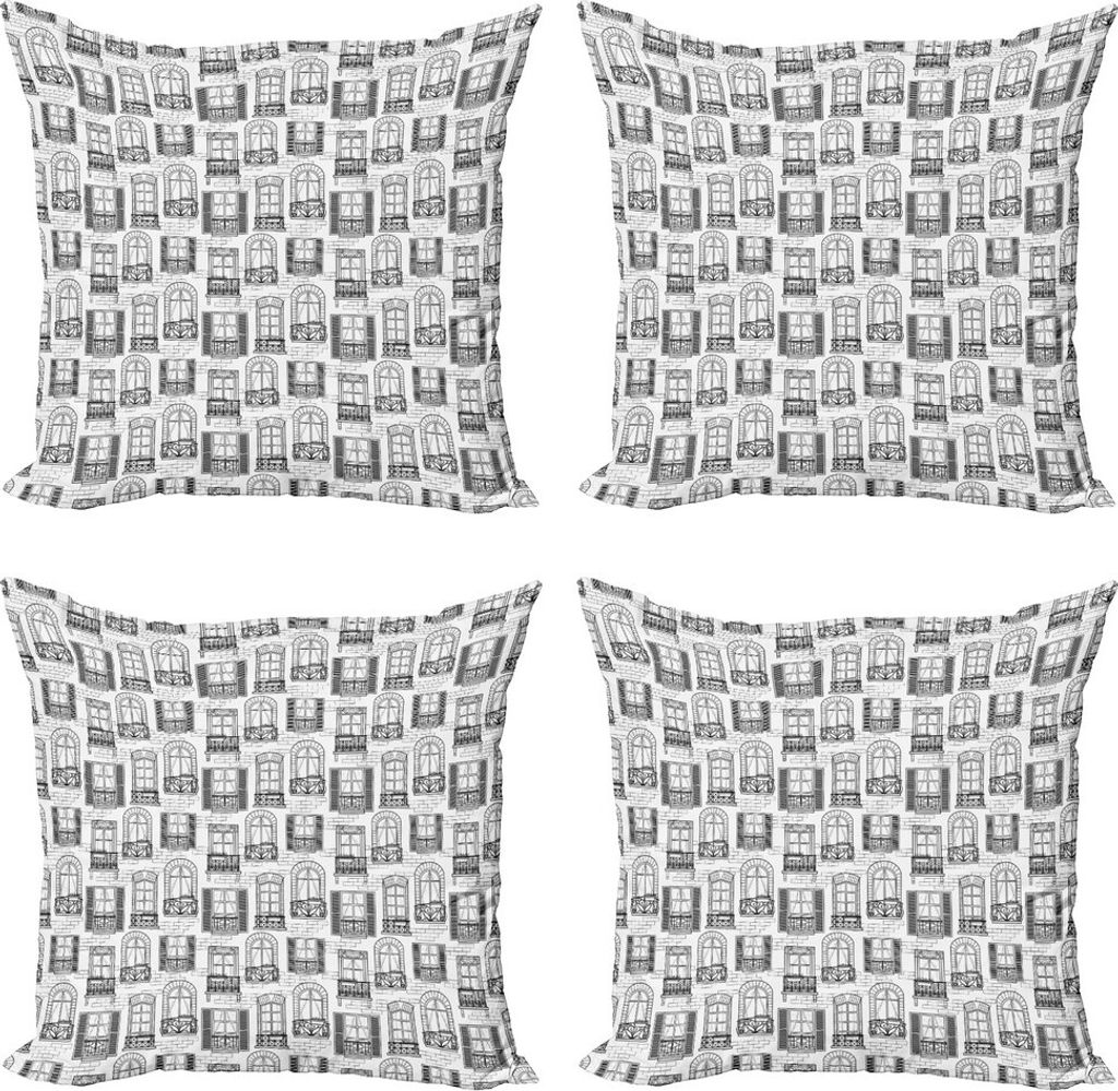 ABAKUHAUS Geometrisch Kissenbezug Set (4 Stück), Wohngebäude, Moderner Doppelseitiger Digitaldruck, 45 cm x 45 cm, Grau weiß