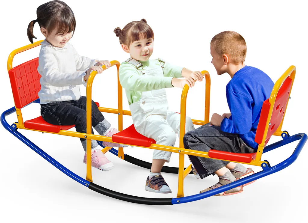COSTWAY Altalena a 3 posti, altalena da giardino con capacità di carico fino a 100 kg, altalena per bambini da interno e da esterno, altalena giostra in metallo per bambini ideale per bambini da 3 a 8 anni - 2