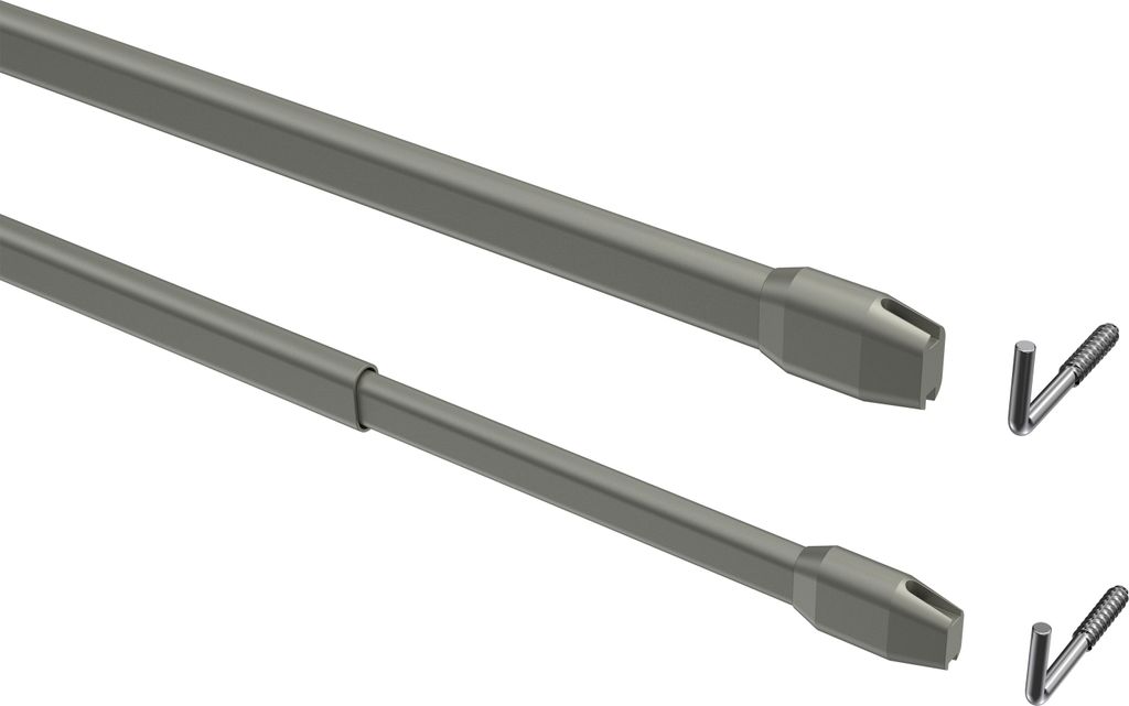 Interdeco Vitragestangen / ausziehbare Scheibenstangen Silbergrau, Typ Geno, 60-100 cm, Pack. 2 Stück