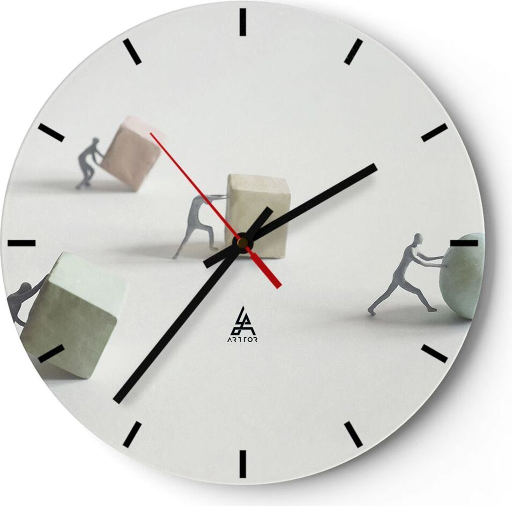 Wanduhr - Rund - Glasuhr - Symbol Kugel Würfel - 40x40cm - Schleichendes Uhrwerk - Lautlos - zum Aufhängen bereit - Dekoration Modern - Wanddekor...