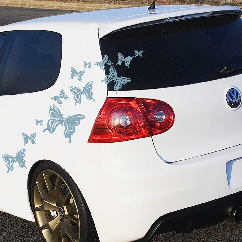 Aufkleber - 14-teiliger "Butterfly" Autoaufkleber-Bogen 60cm x 30cm pastelltürkis - Tuning Carystyling Heckscheibe Auto