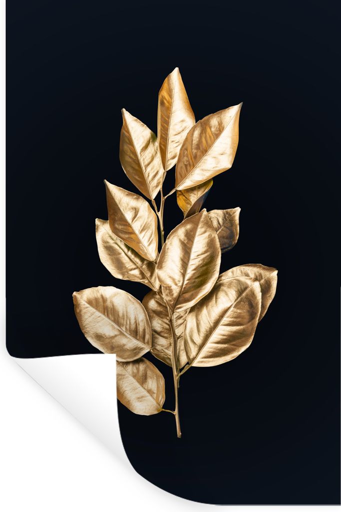 MuchoWow Wandtattoo Wandsticker Wandaufkleber Pflanze - Blätter - Gold - Schwarz - Luxus 60x90 cm Selbstklebend und Repositionierbar - Sticker -...