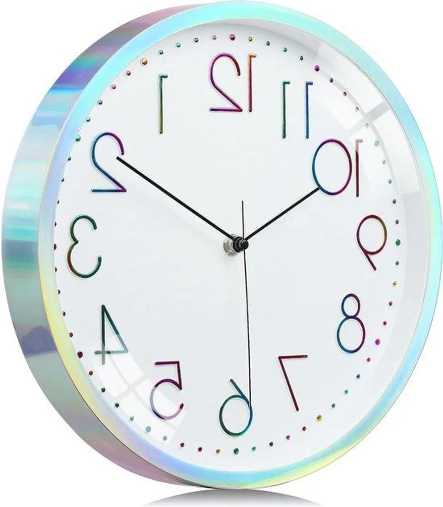 Horloge murale design argenté 30 cm avec relief 3D multicolore