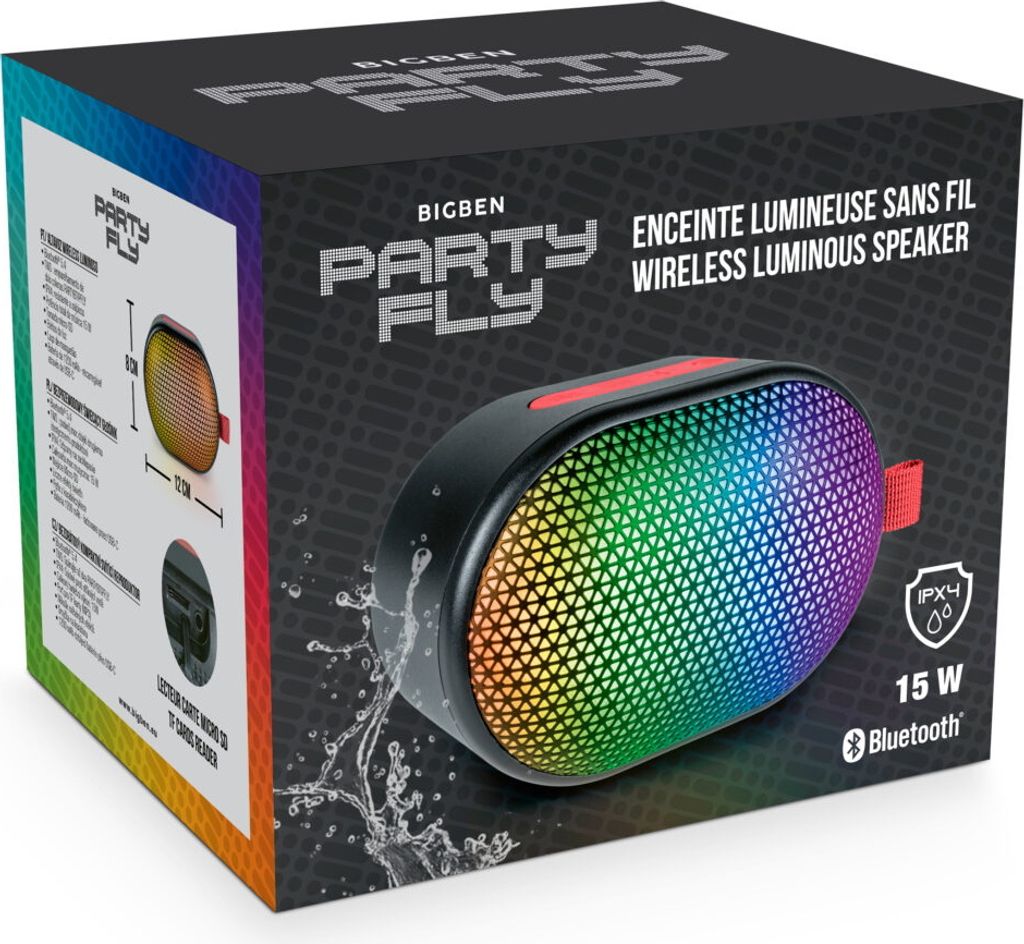 Bigben Bluetooth portabler Lautsprecher Party Fly Disco Licht AU389418