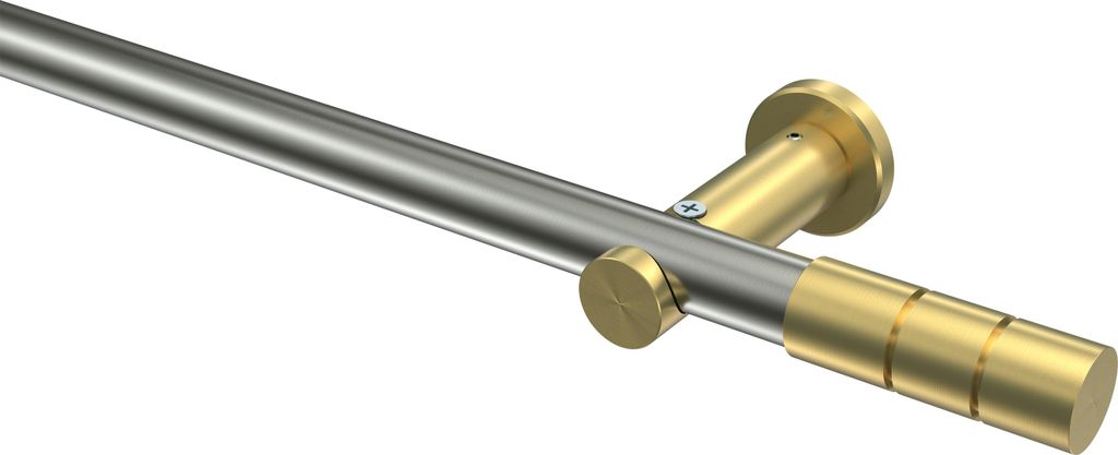 Interdeco Gardinenstange / Vorhangstange Edelstahl-Optik / Messing-Optik, Typ Platon Elanto (Rillenzylinder) ohne Ringe, 20 mm Ø 1-läufig, 480 cm