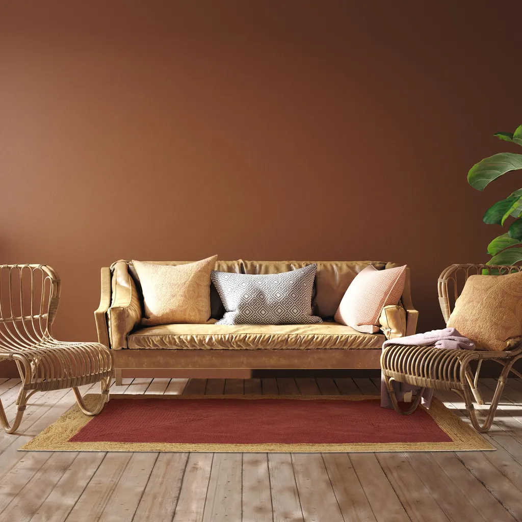 Tapis Jute et Coton Terracotta 120x170cm - Tissage Naturel Artisanal