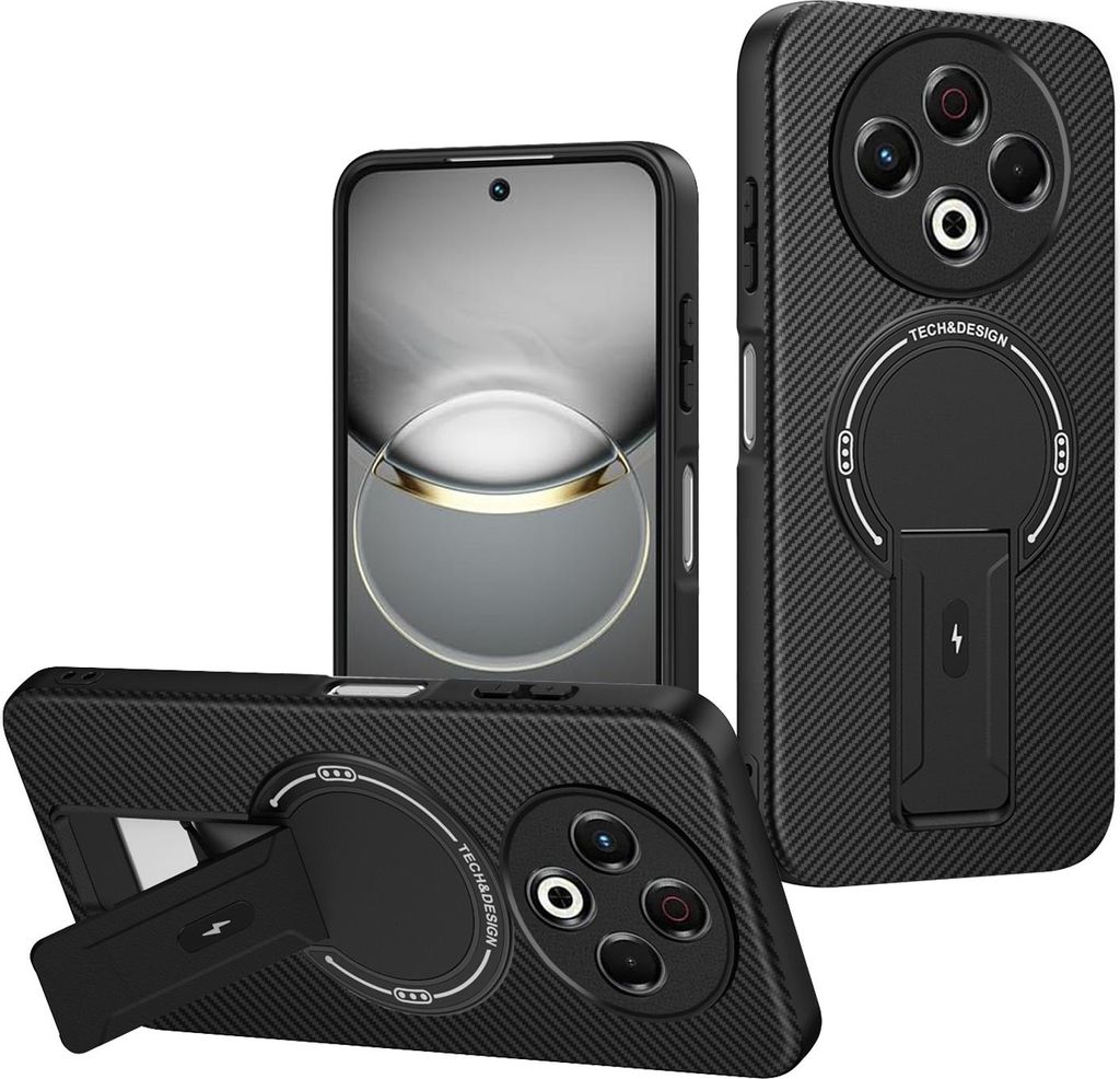Hülle für Tecno Spark 30 4G Magnetisch Carbonfaser Design TPU Hybrid Handyhülle mit Ständer Schwarz