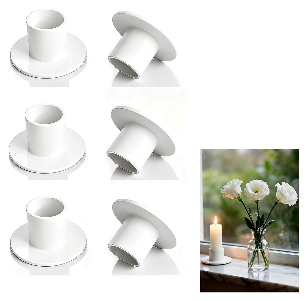 6er Set weiße Kerzenhalter für Stabkerzen 22 mm, Metall Tischdekoration, Retro Candlelight Dinner Dekoration, Geschenk für Weihnachten, Adventsk...