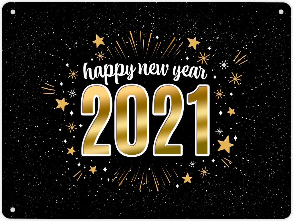 Happy new year 2021 Metallschild XL mit Sterne Motiv Schild Blechschild