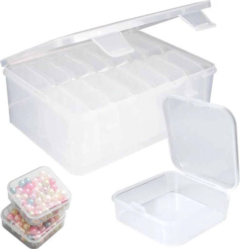 Lot de 15 petites boîtes de rangement en plastique transparent avec couvercle