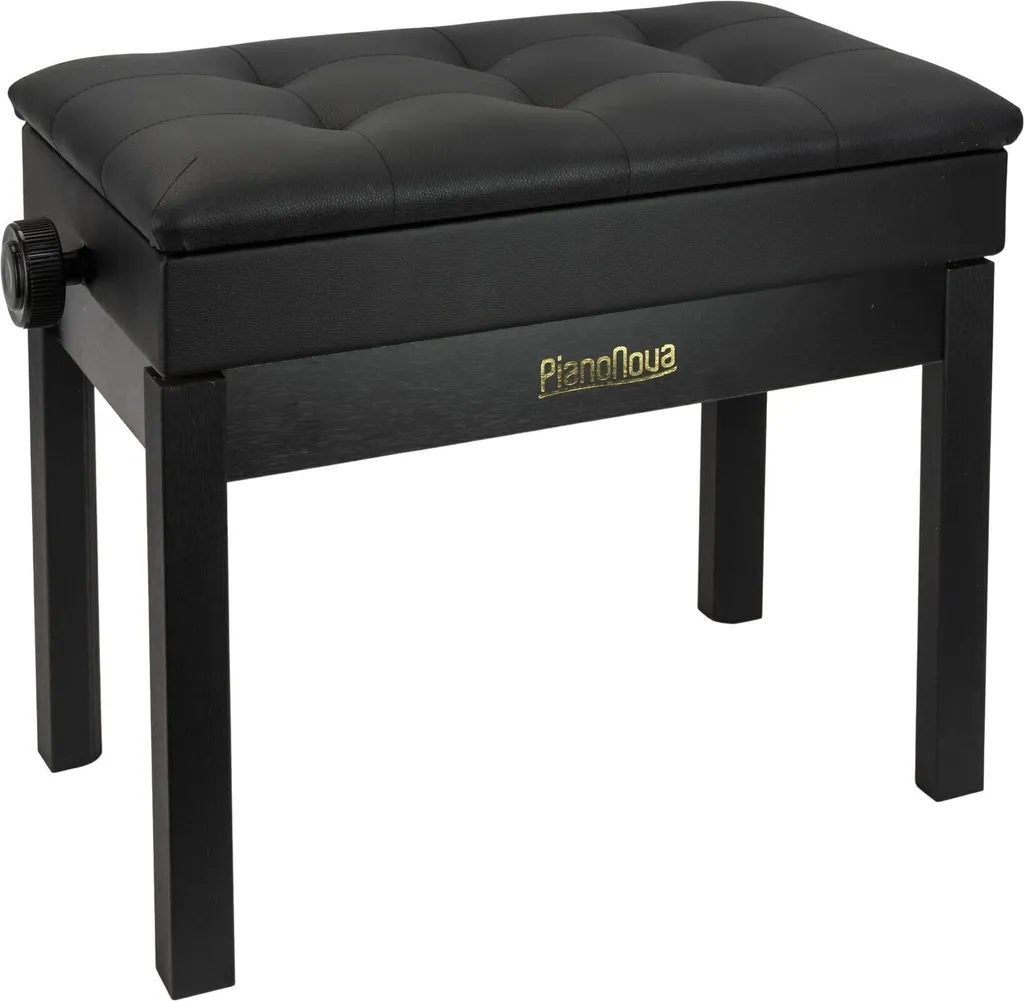 Banquette de piano noire Pianonova BCDPS-B avec coffre de musique