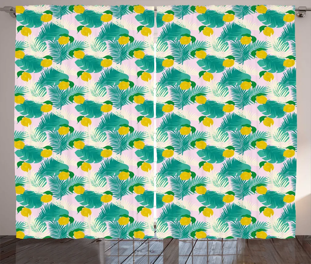 Rideau à fronces ABAKUHAUS motif citrons exotiques rose 280x225 cm