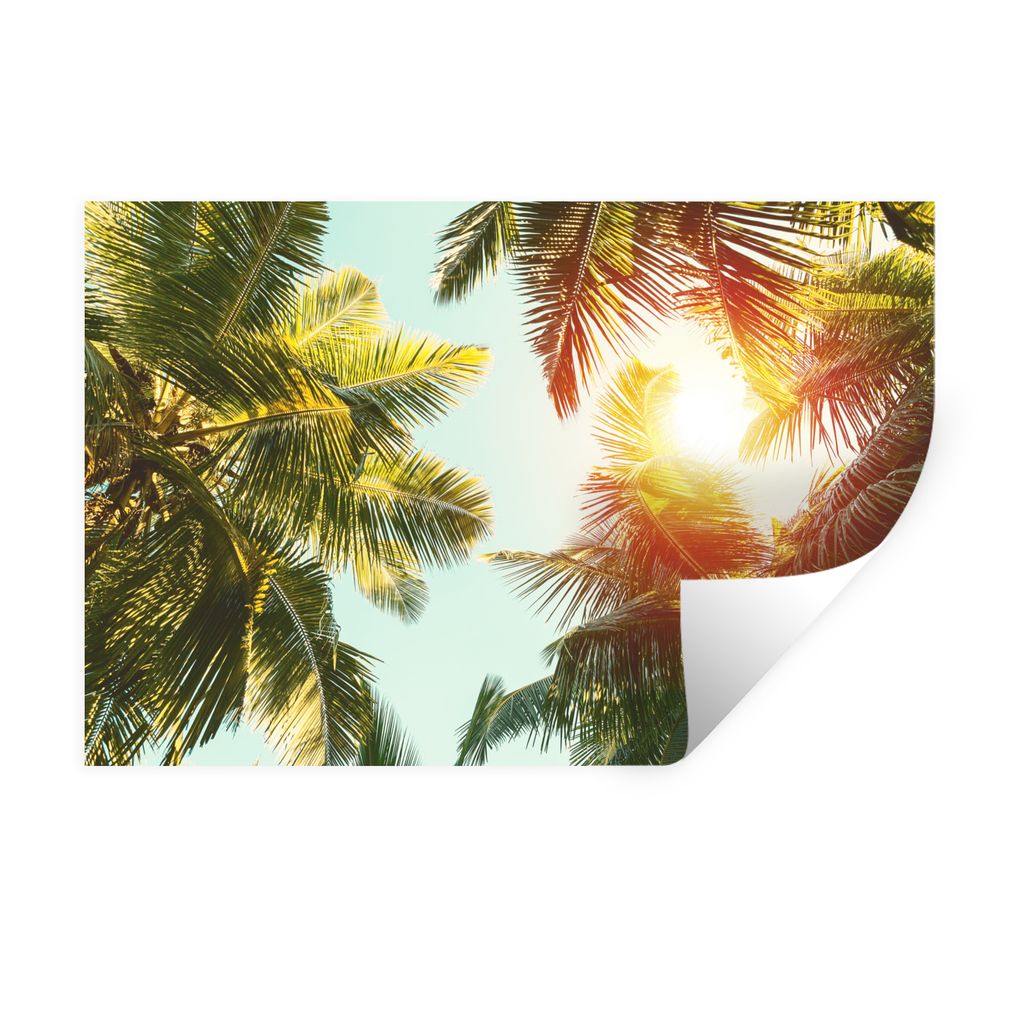 MuchoWow Wandtattoo Wandsticker Wandaufkleber Palme - Sonne - Sommer 30x20 cm Selbstklebend und Repositionierbar - Wierderverwendbar - Selbstklebend